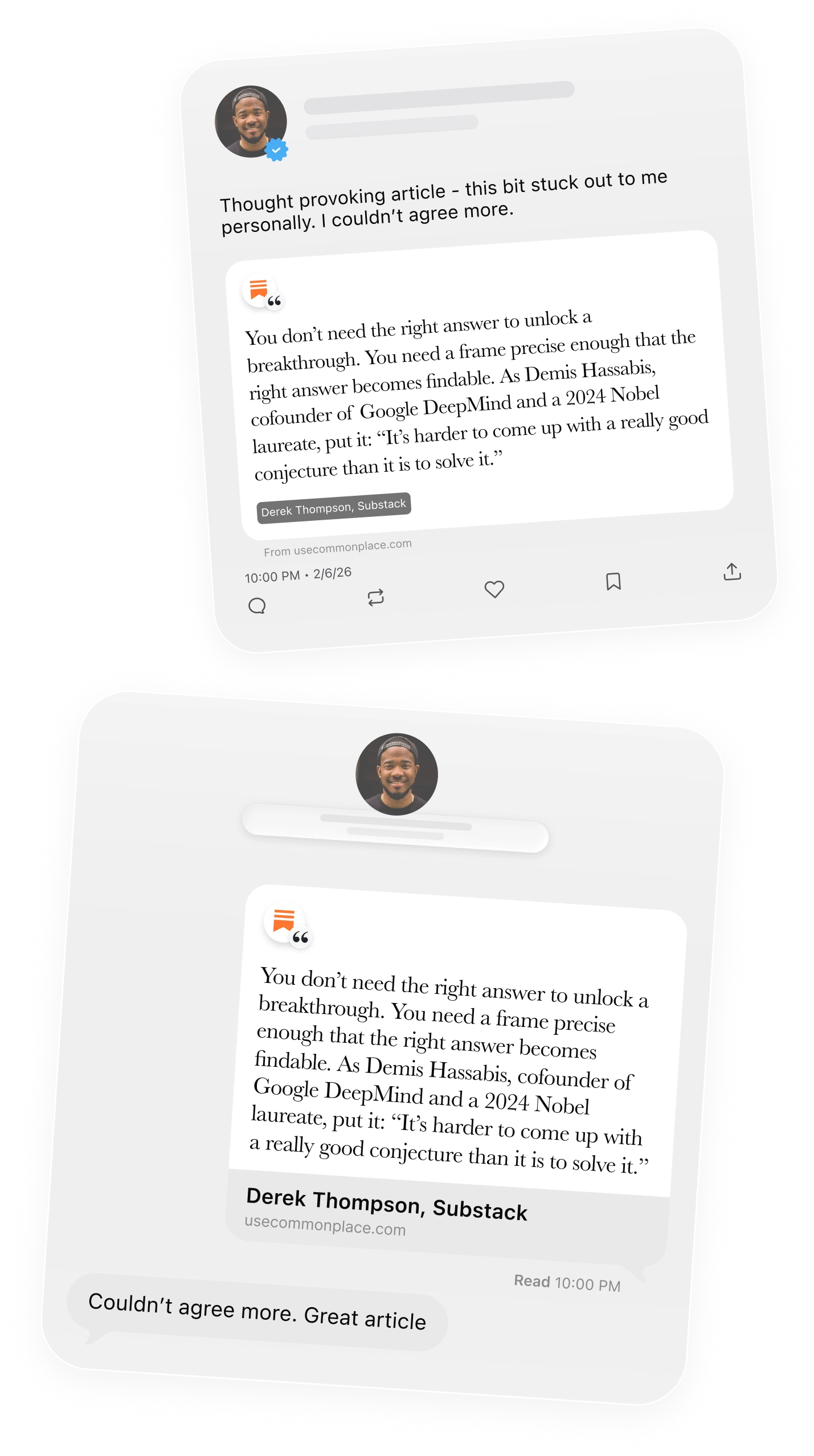Shared quote previews in a messages conversation